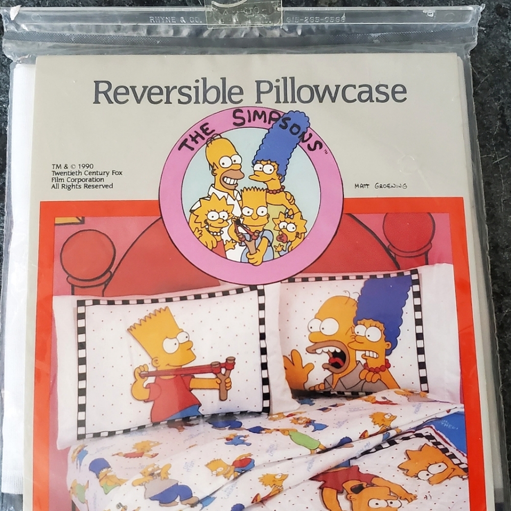 1990 Vintage The Simpsons Reversible Pillowcase Dreamstyles Bart Homer Marge New